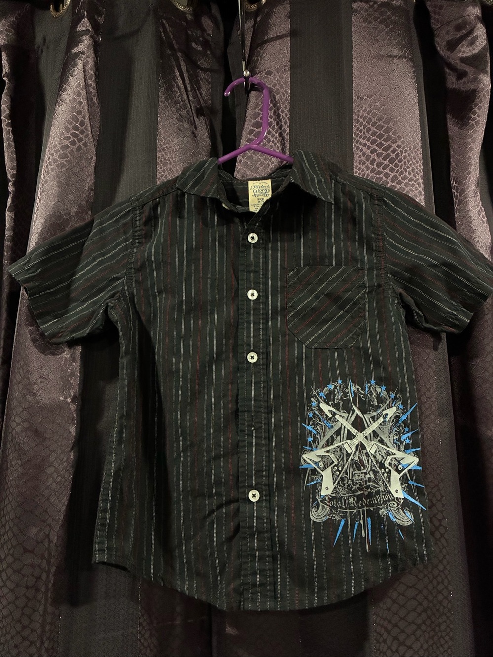 Faded Glory boys button down with punk graphic guitars size S (6-7)